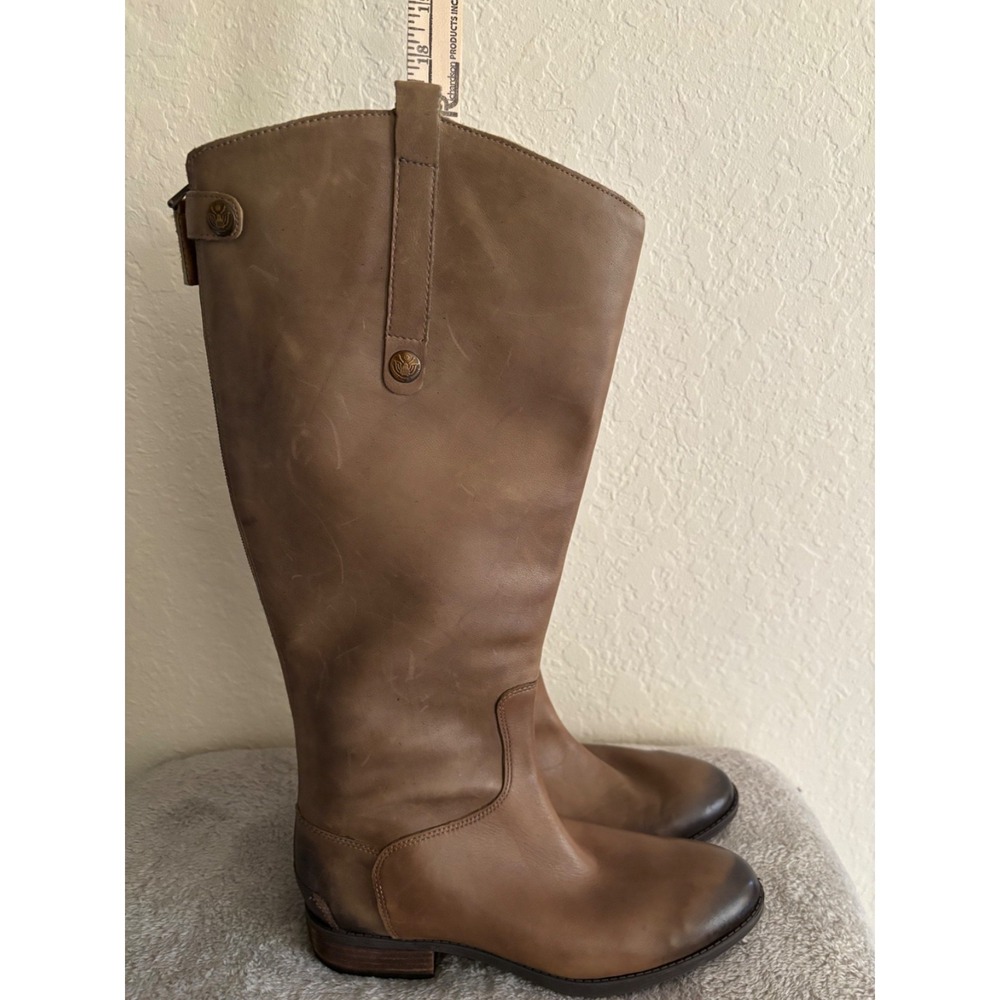 Sam Edelman Womens Penny 2 Taupe & Charcoal Leather Riding Boots Size 8.5